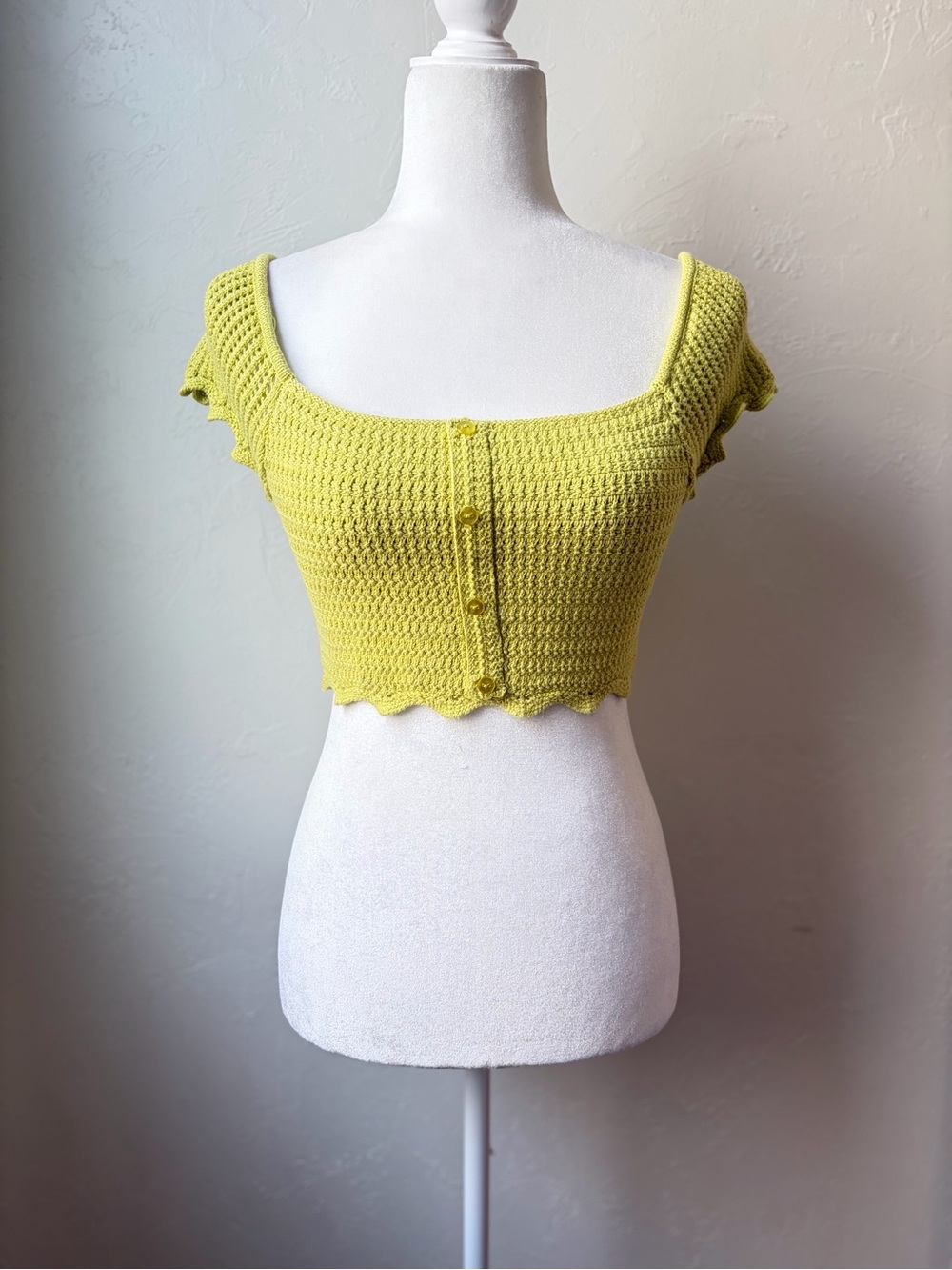 Zara Lime Green Crochet Knit Crop Top NWT Size Small